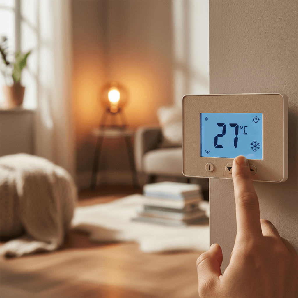 Thermostat set to heating and cooling modes