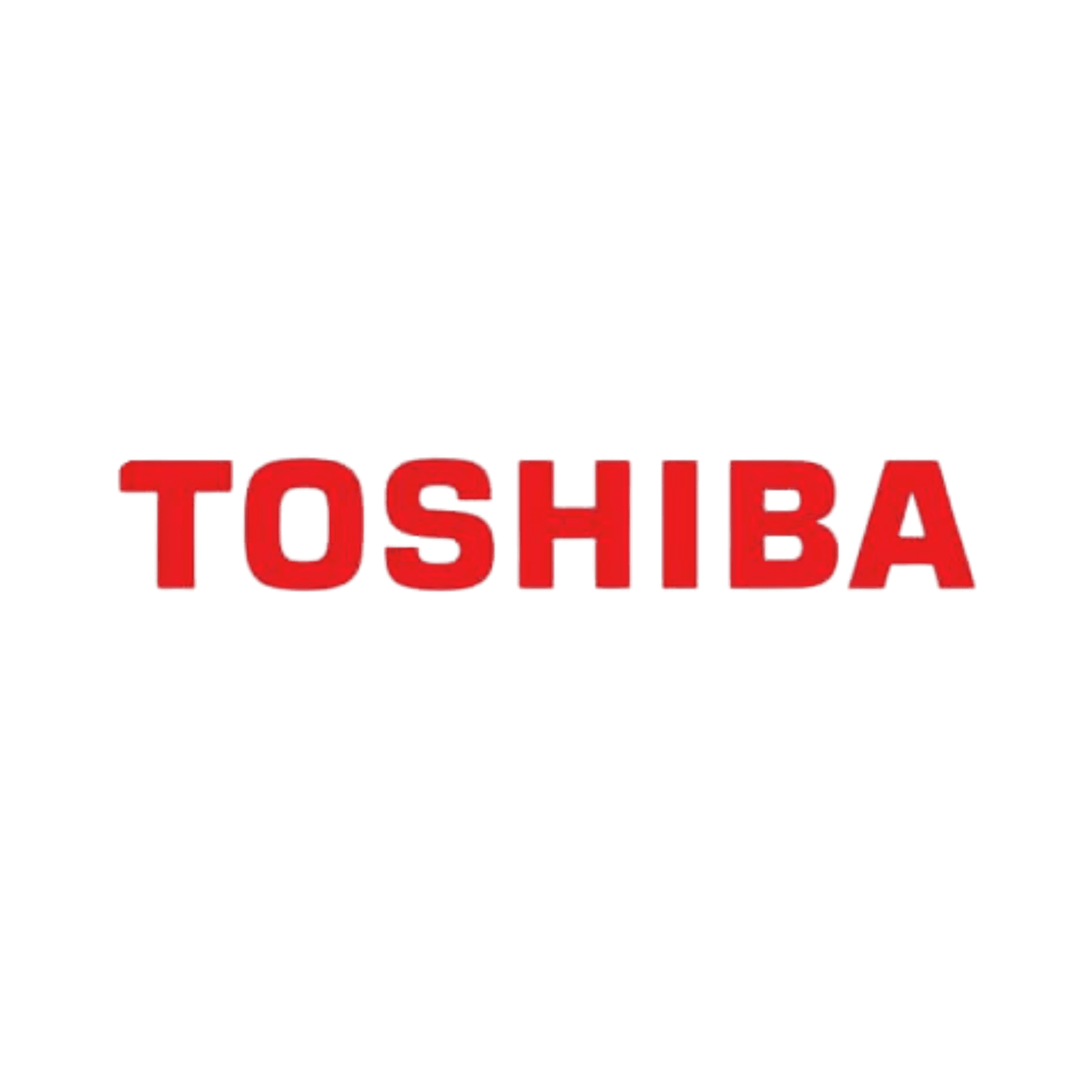 Toshiba brand logo with bold red capital letters centered on a plain white background.